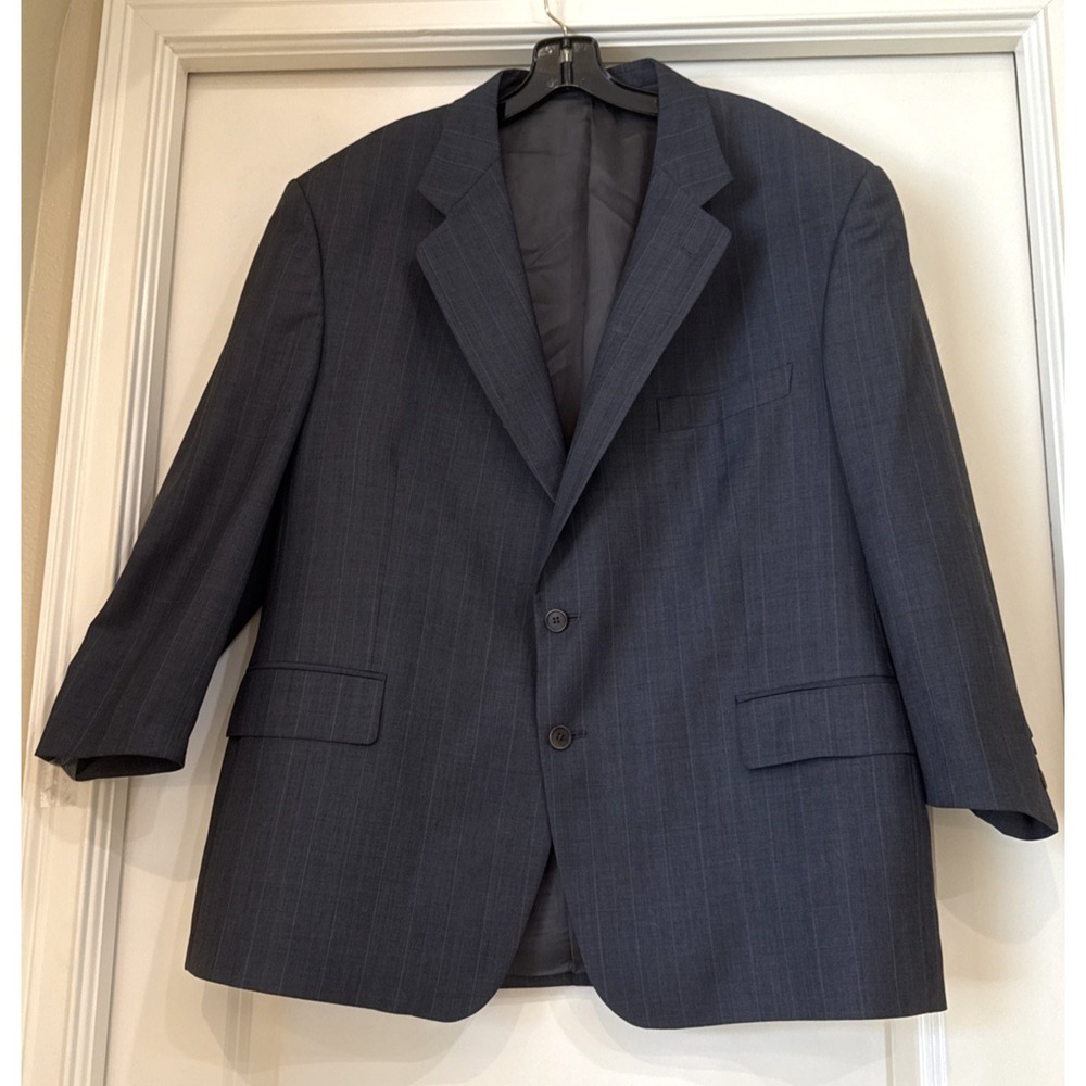 Vito Rufolo Super 100 Wool Blazer Sport Coat Jacket‎ 46R Gray Pin Striped Career